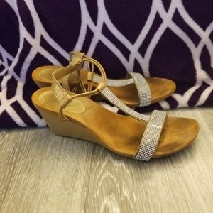 Style and co. Silver wedges with rhinestone-like embellishments. Size 6.